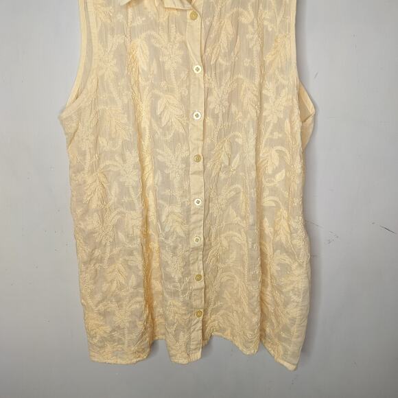 Novica Button Up Shirt Floral Embroidered Cotton Sleeveless - Picture 3 of 11
